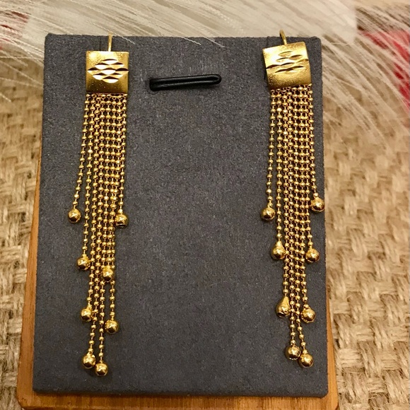 Dangle and Drop Earrings, Gold Tassel Earrings, Hanging Earrings Wedding Jewelry - Picture 4 of 6